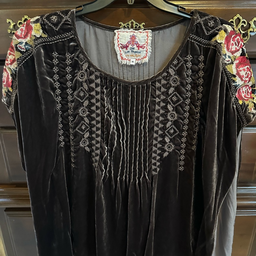Johnny Was deep brown velvet poncho top.